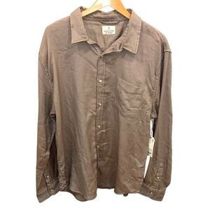 Mutual Weave Mens Long Sleeve Cotton‎ Button-up Shirt Brown XXL NWT